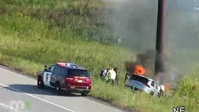 Dramatic video shows car fire rescue in Roseville