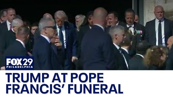 President Donald Trump and Melania arrive at Pope Francis' funeral