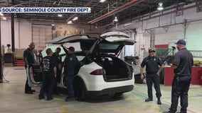 Firefighters train for electric vehicle fires