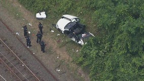 Train into car crash suspends LIRR service