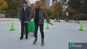 Mike Woods takes skating lessons at Wollman Rink