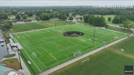 Massive sinkhole opens at soccer field in downstate Illinois