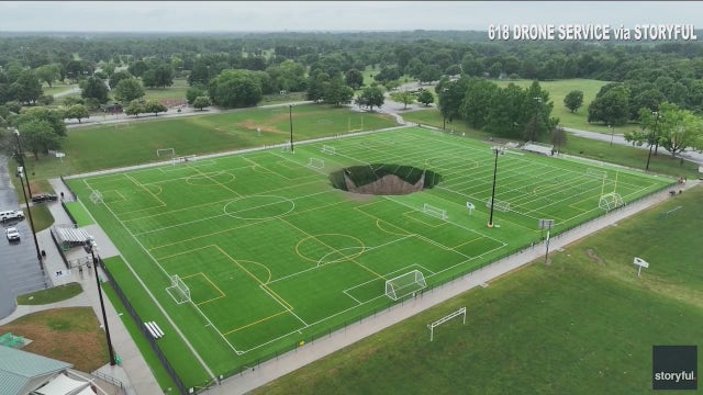Massive sinkhole opens at soccer field in downstate Illinois