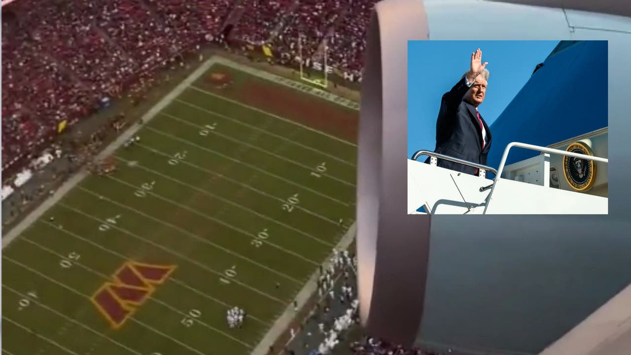 Trump arrives at Commanders game in Air Force One | FOX 11 Los Angeles