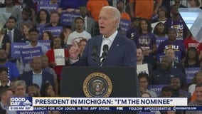President Biden says 'I'm the nominee' while campaigning in Michigan