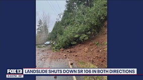 Landslide blocks lanes on SR-106 in Mason County