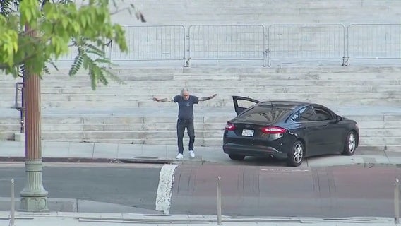 Man surrenders after barricading in car near LA City Hall