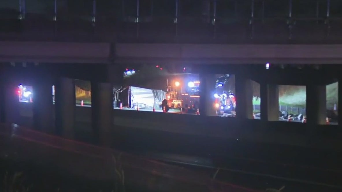 Overturned tractor-trailer shuts down I-20