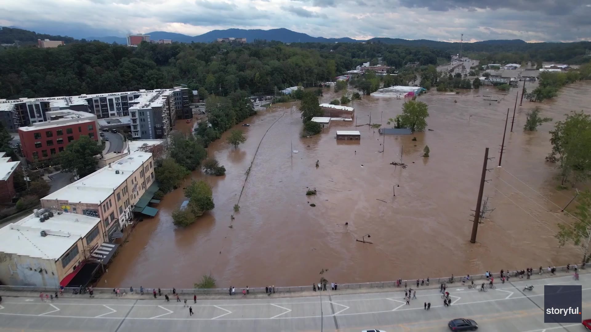 Drone footage shows major Asheville flooding following Helene