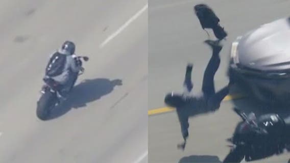 Motorcyclist who allegedly shot deputy crashes into car during San Bernardino County police chase