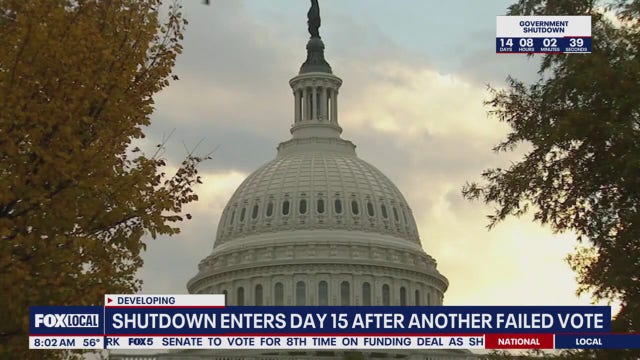 Government shutdown enters day 15 as Senate vote fails, frustration grows