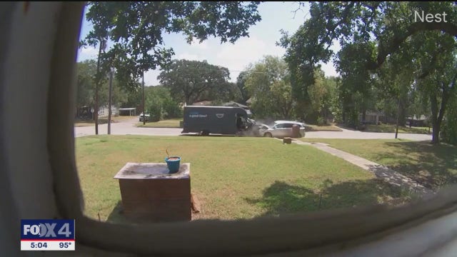 "Did you get your package?": Car crashes into Amazon delivery truck