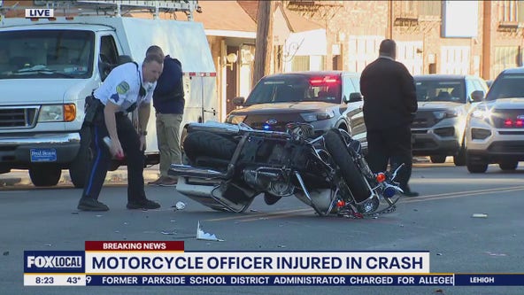 Motorcycle officer rushed to hospital after crash in Drexel Hill