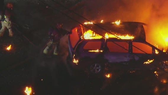 Pursuit vehicle goes up in flames