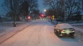 Slippery spots on area roads after overnight snow