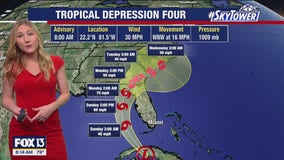 Tropical Depression Four shifts west, Tampa Bay under tropical storm warning