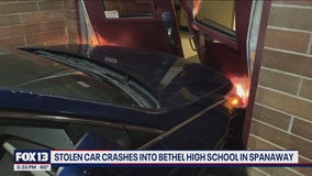 Stolen car crashes into Bethel High School in Spanaway