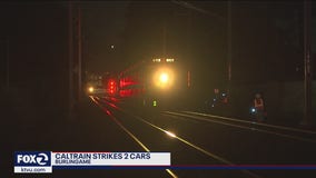 Caltrain hits two occupied vehicles in Burlingame, no one injured