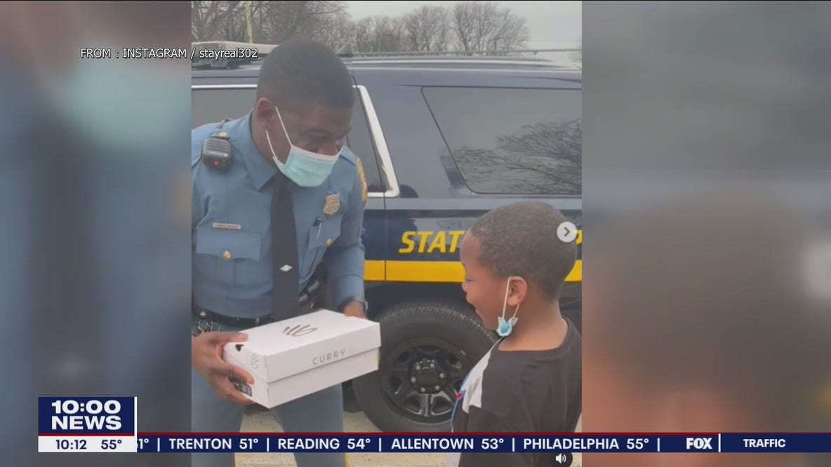 Delaware State trooper surprises boy with basketball sneakers after striking up friendship on court