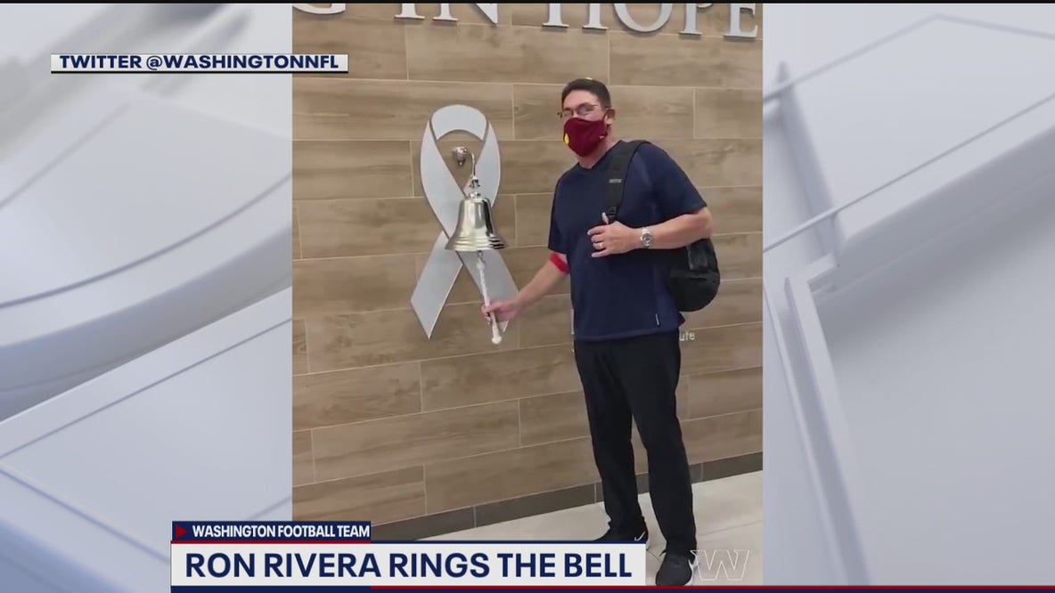 Washington Football Team Coach Ron Rivera rings bell after final cancer treatment