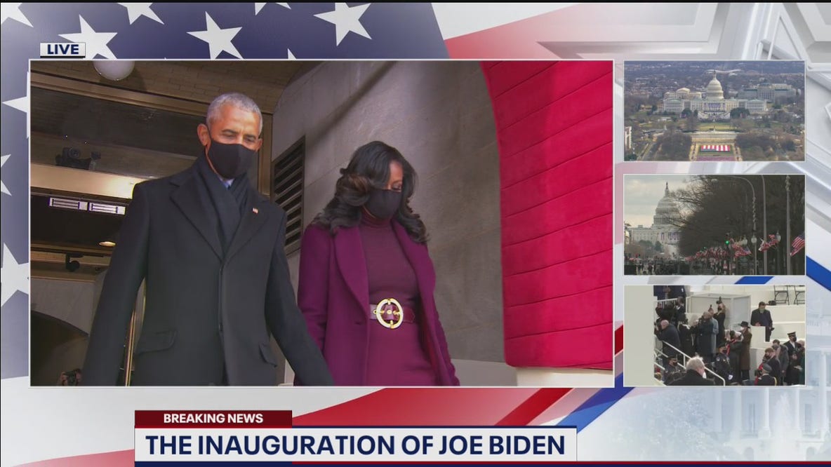 Former President Barack Obama and former First Lady Michelle Obama are introduced at the inauguration