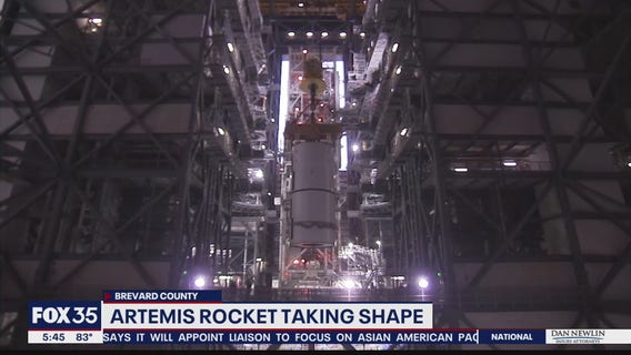 Artemis I boosters stacked at Kennedy Space Center