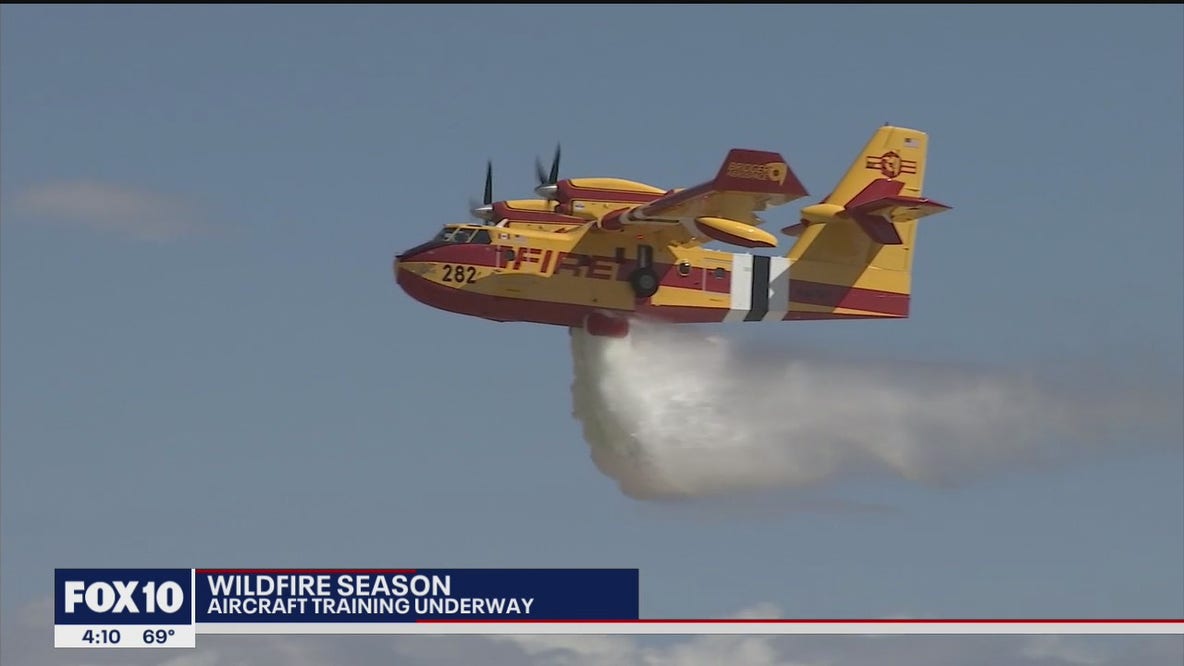 Fire crews make practice water drops at East Valley airport