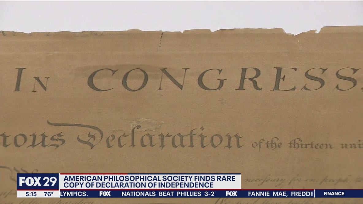 American Philosophical Society finds rare copy of Declaration of Independence