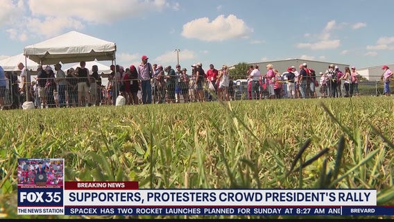Supporters, protesters crowd President Trump's Ocala rally