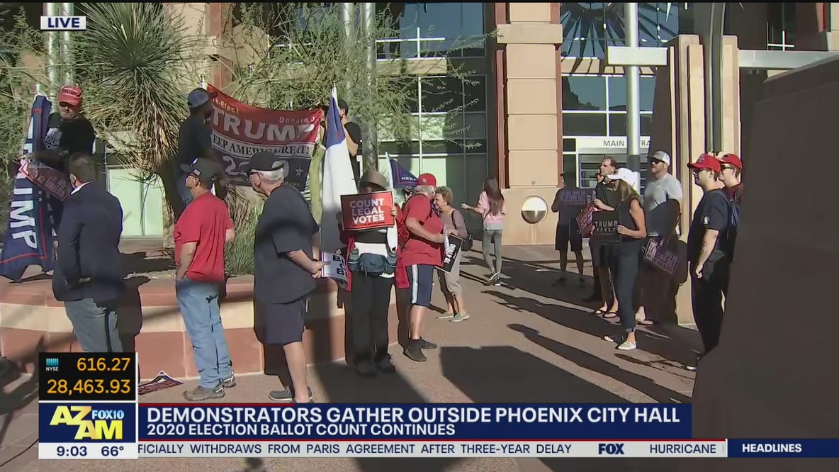 Trump supporters gather outside Phoenix City Hall as ballot count continues