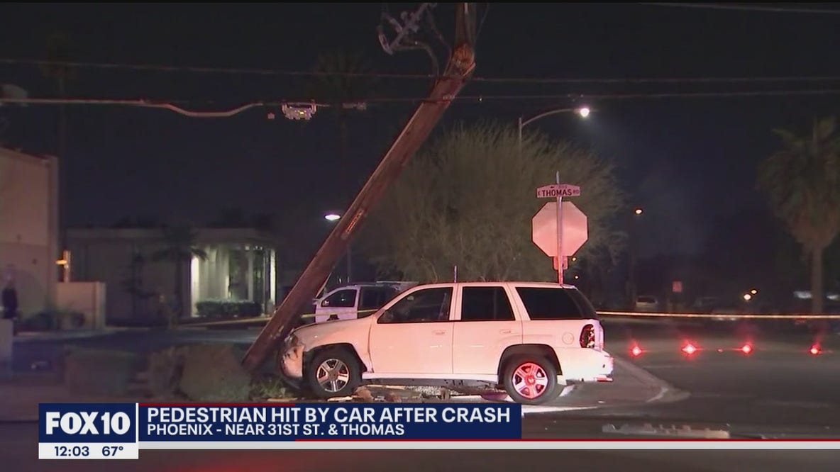 Pedestrian hit by car after crash in Phoenix