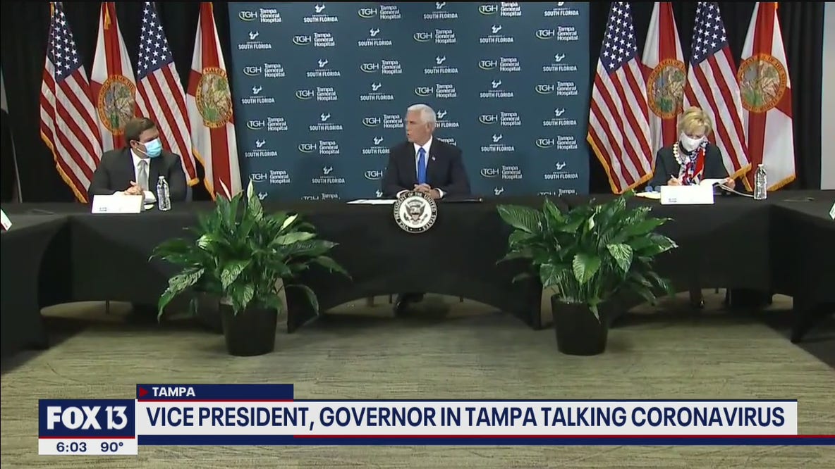 Vice president, DeSantis in Tampa discussing COVID-19 spike
