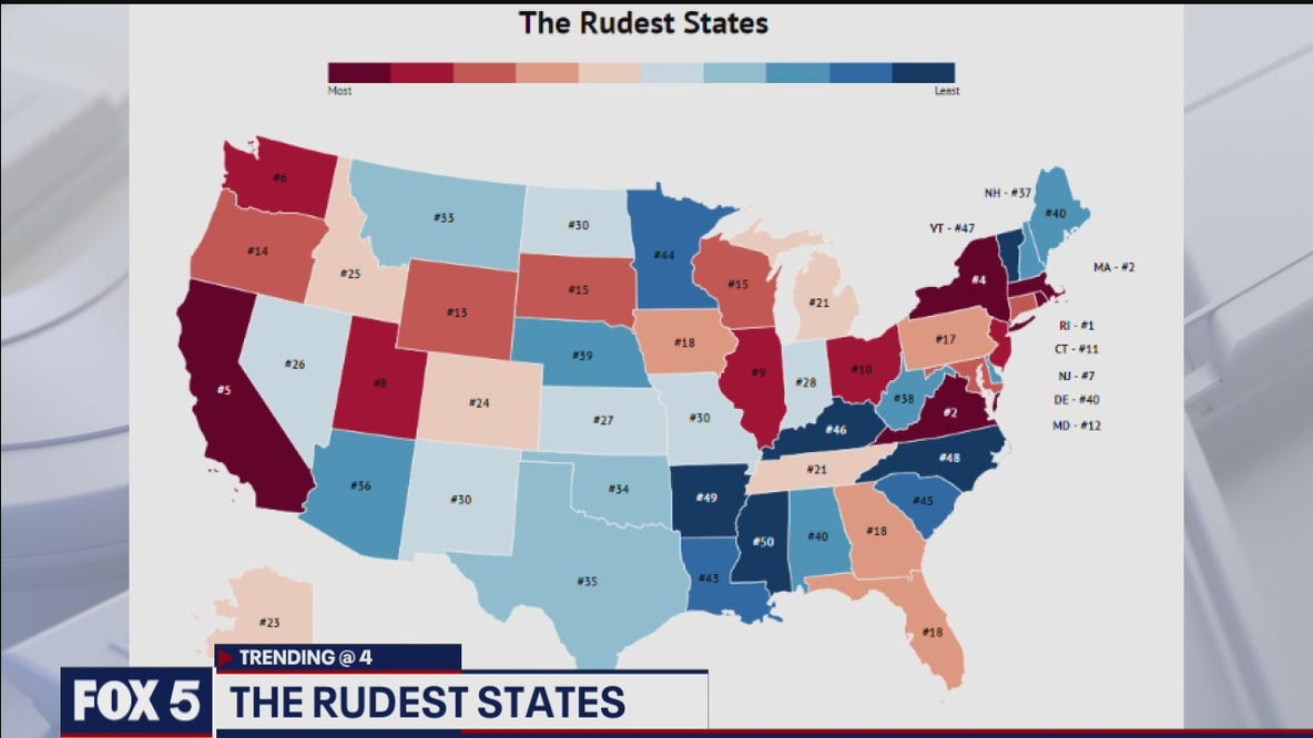 Virginia ranked number 3 rudest state