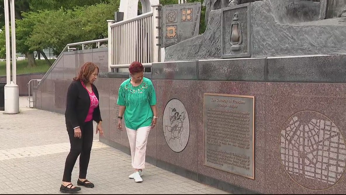 Activists look for money to repair vandalized Gateway to Freedom Memorial on Detroit Riverwalk