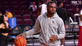 Bronny James warms up with USC for 1st time since health scare