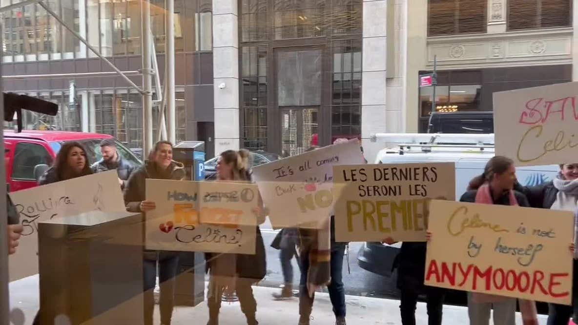 Celine Dion fans protest outside Rolling Stone's offices in Manhattan