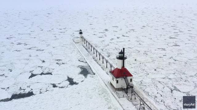 Watch: Drone video shows ice-covered Lake Michigan