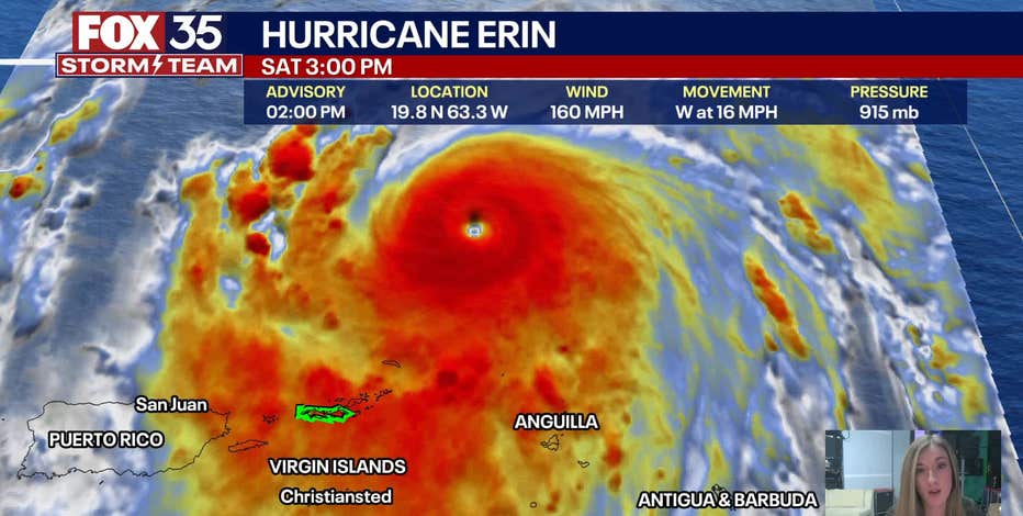 Hurricane Erin rapidly intensifies into dangerous Category 5 storm, unleashing 160 mph winds in its path