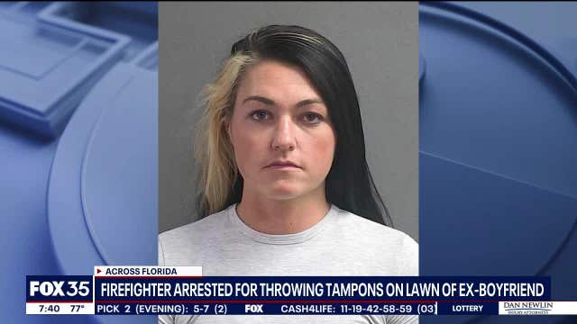 Florida firefighter accused of throwing close to 100 painted red tampons onto ex-boyfriend's lawn