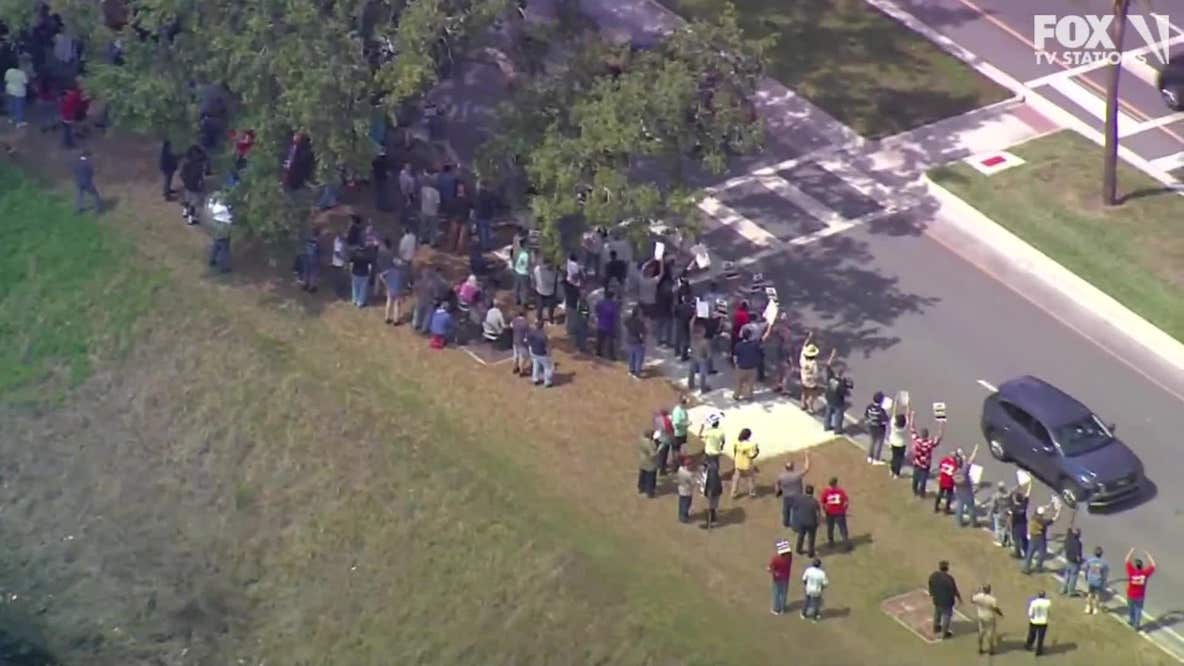 Union members on strike at the Lockheed Martin facility in Orlando