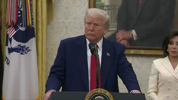President Trump answers questions in the Oval Office