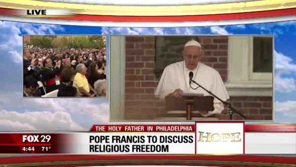 Pope Francis speaks outside Independence Mall in 2015