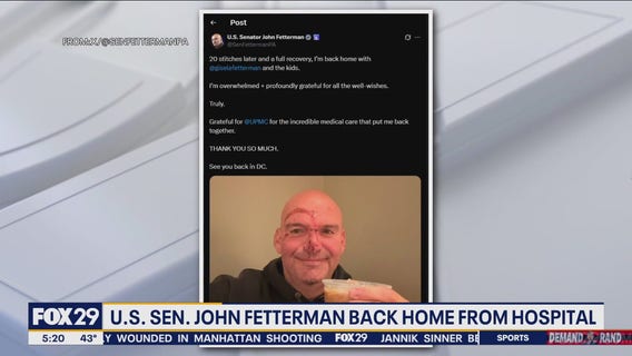 Sen. John Fetterman back home from hospital after fall: 'See you back in D.C.'