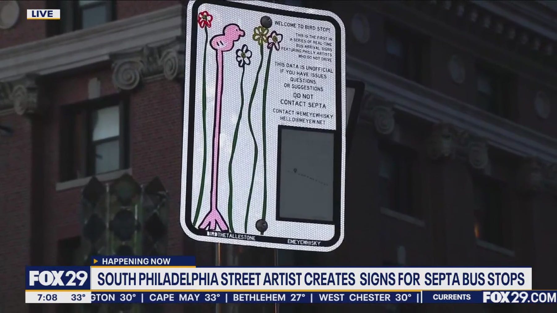 South Philly street artist helps create signs displaying SEPTA bus arrival times