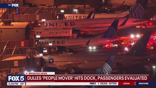 18 passengers being evaluated after people mover hits dock at Dulles Airport
