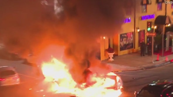 2 cars set on fire at DTLA street takeover