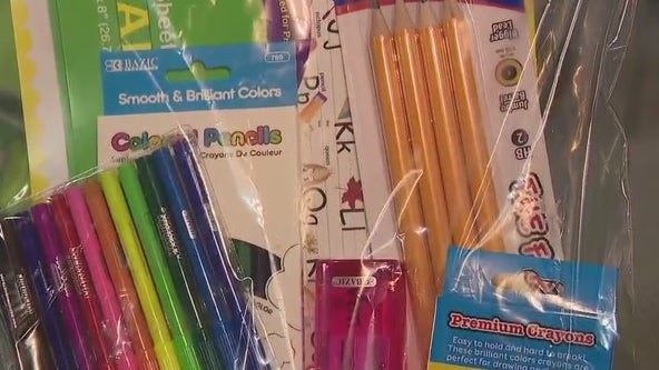 Thousands of backpacks packed with donated school supplies