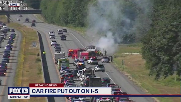 Car fire closes multiple northbound I-5 lanes near Marysville