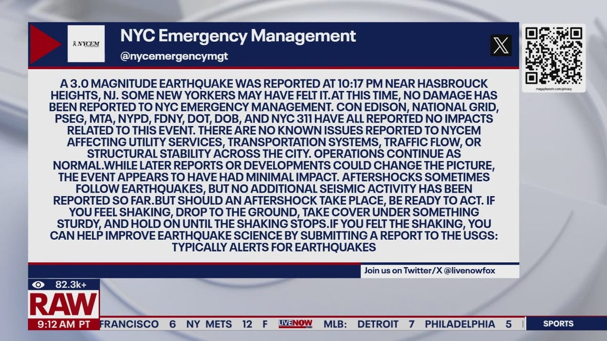 Small earthquake shakes the New York area