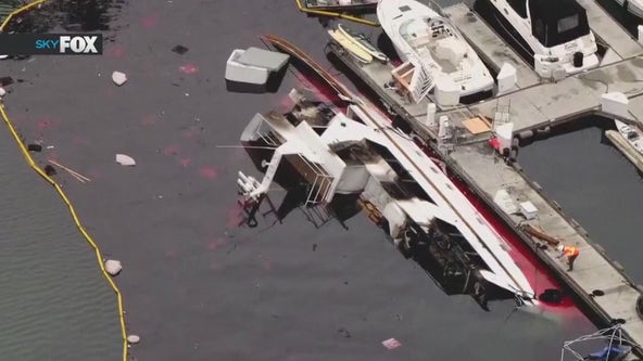 Luxury yacht sinks after catching fire in Marina del Rey